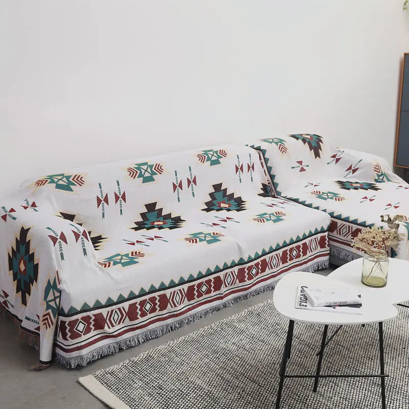 Aztec Blanket, Oversized Boho Throw Blanket with Fringe, Southwestern Geometric Tapestry Vintage Woven Throw Blankets, Double-Si