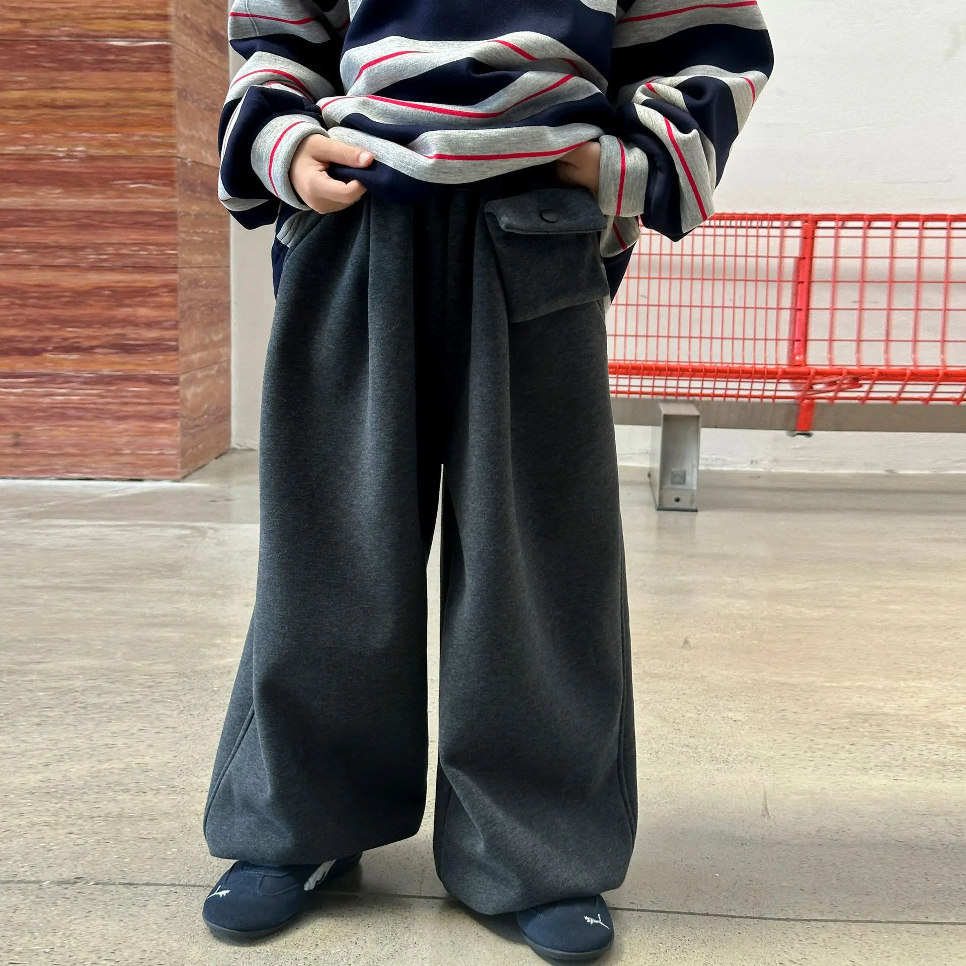 

Children Clothing Boys Autumn and Winter Fleece Long Pants 2025 New Fashionable Korean Style Loose Sweatpants Wide-leg Pants