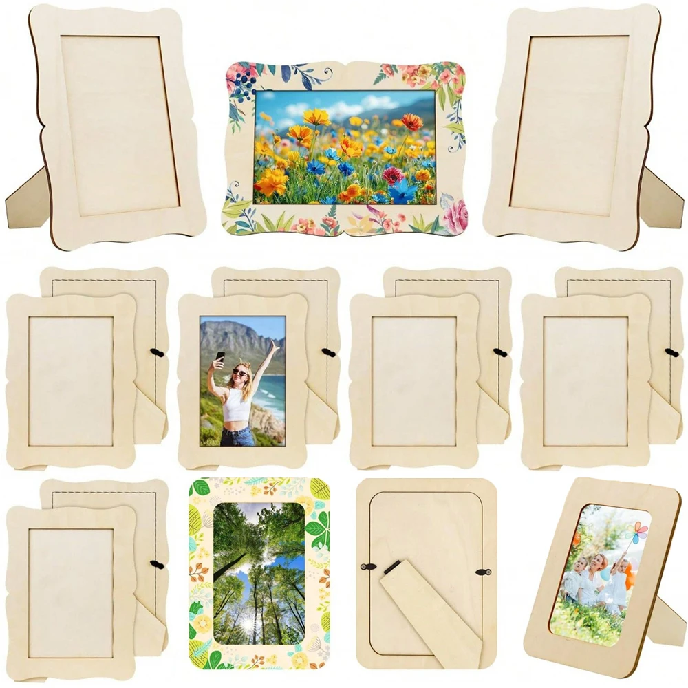 Cadres en bois inachevés, 5/20 pièces, porte-Photo ondulé/rectangle, bricolage, peinture, artisanat, présentoir de photos, décor de bureau à domicile