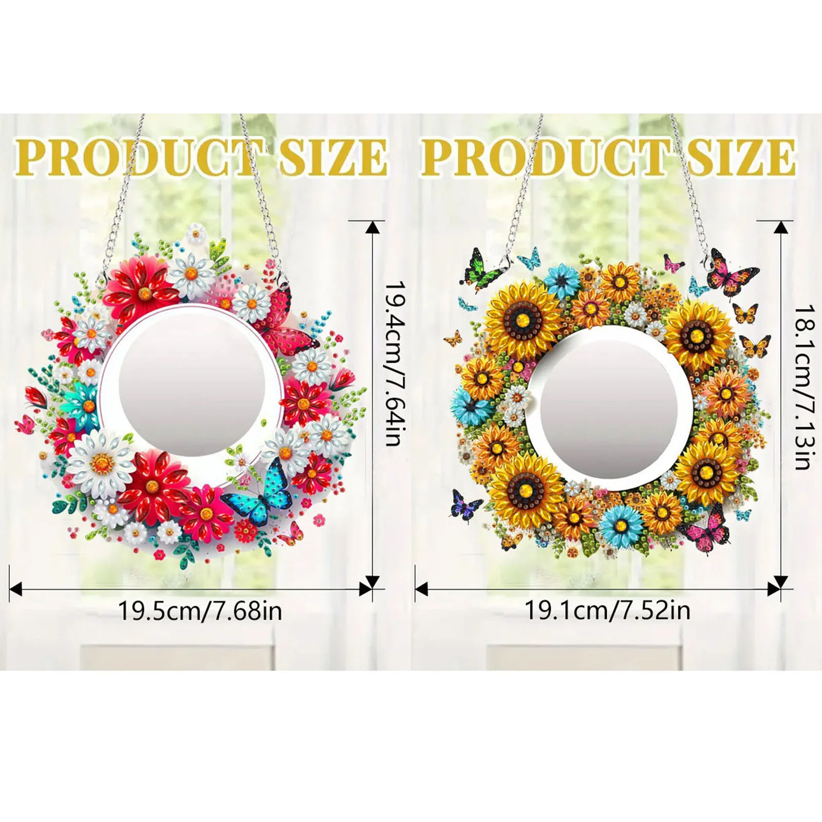 2D Flat DIY Sunflower Butterfly Hanging Mirror Diamond Art Kits Wall Door Decor view 4