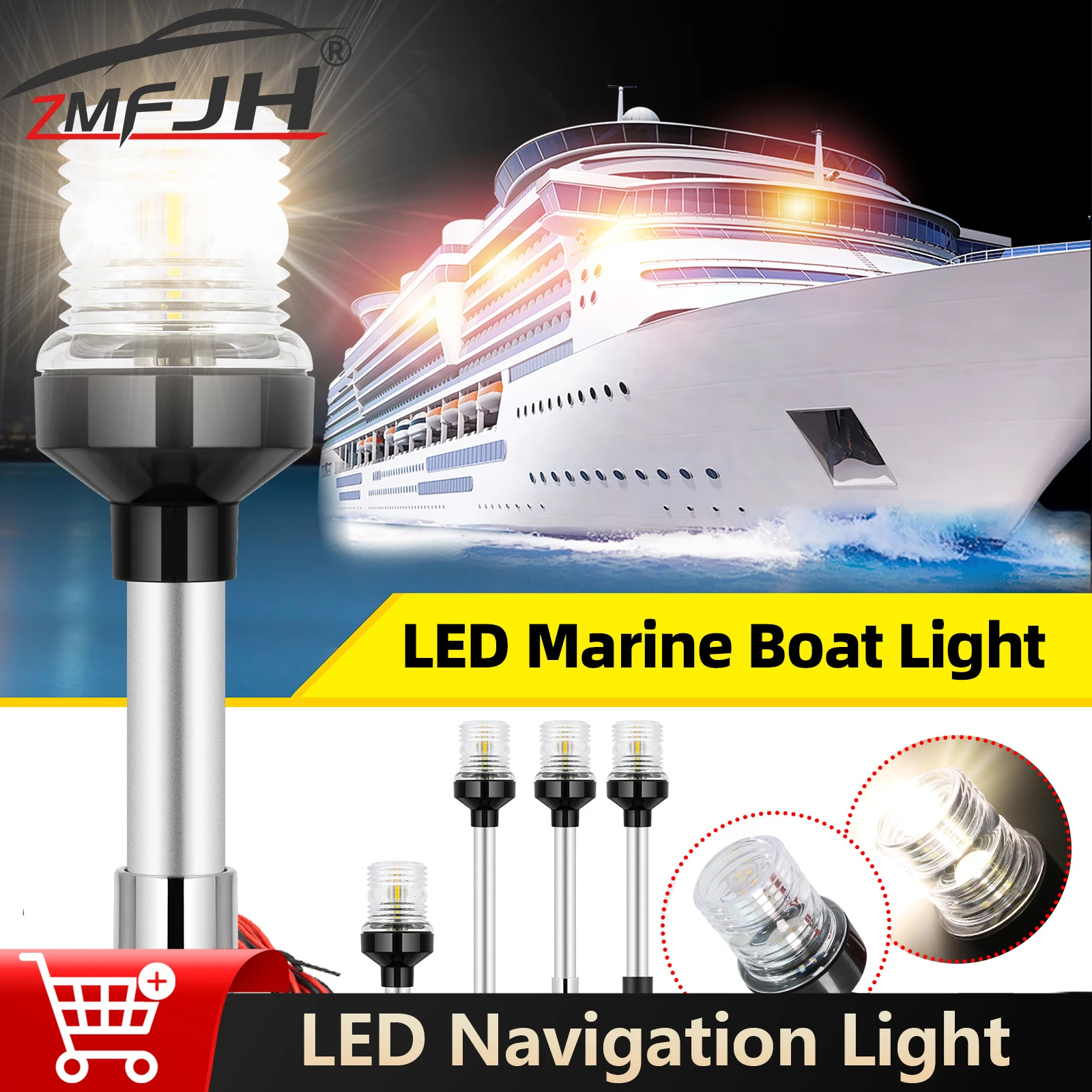 Fold Down LED Boat Navigation Light 360 Degree 6/12/22inch Sailing Signal Light Anchor Light  For Yacht Marine Boat 12V 24V
