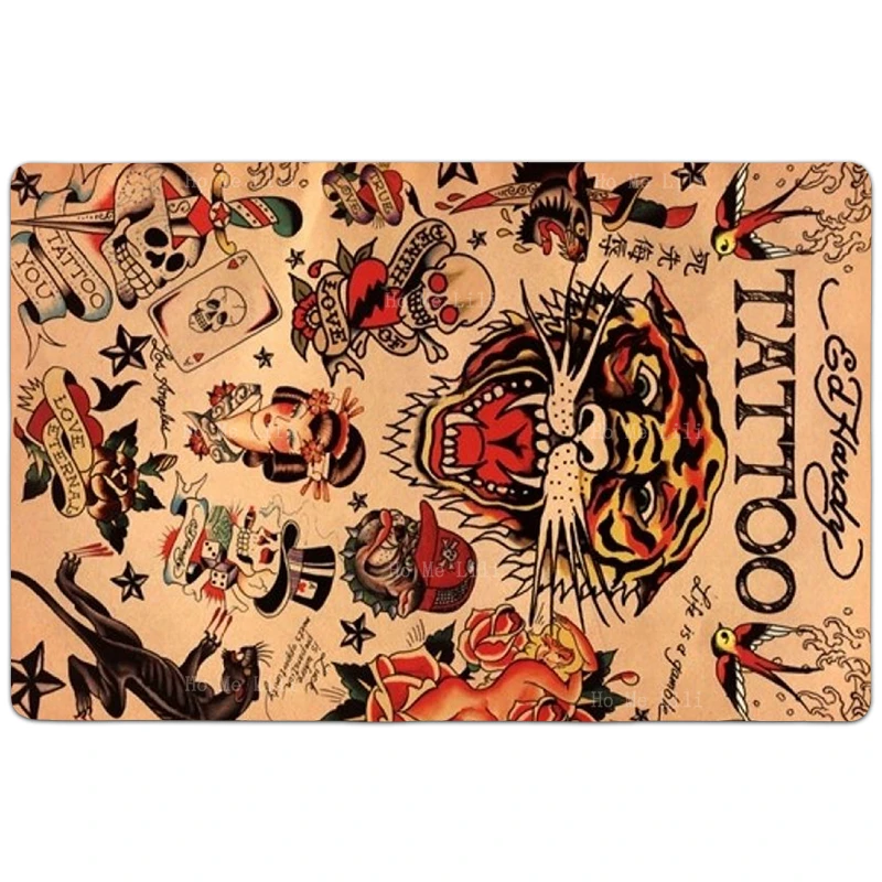 Retro Roaring Tiger Tattoo Body Art Japanese Ukiyoe Classic National Sacred Owl Don't Gamble With Love Flannel Floor Rugs