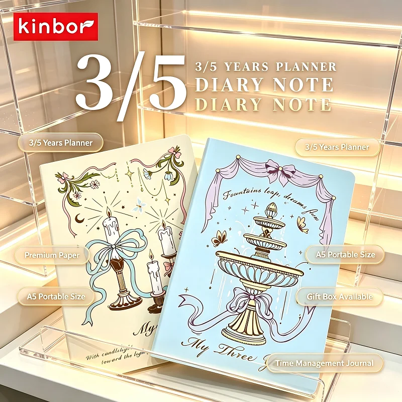 Kinbor A5 3 & 5 Year Undated Journal Planner Notebook,64g Premium Anti-seepage Ink Thick Paper,Exquisite Stationery Gift Notepad