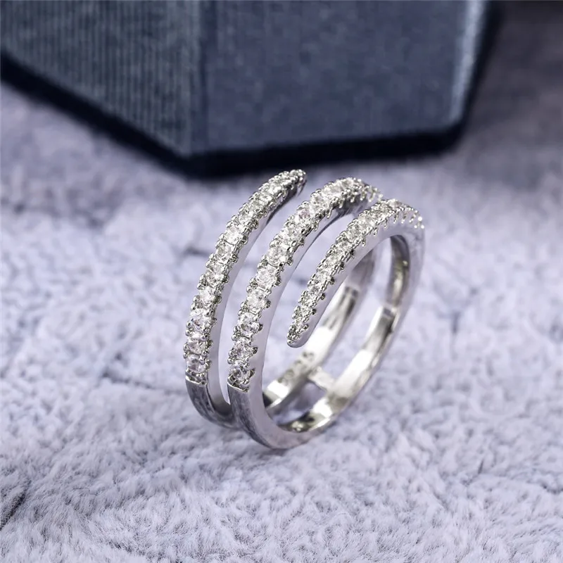 925 Sterling Silver Fashion Surround Shaped Finger Rings for Women Shiny Crystal CZ Stone Party Bridal Rings Statement Jewelry