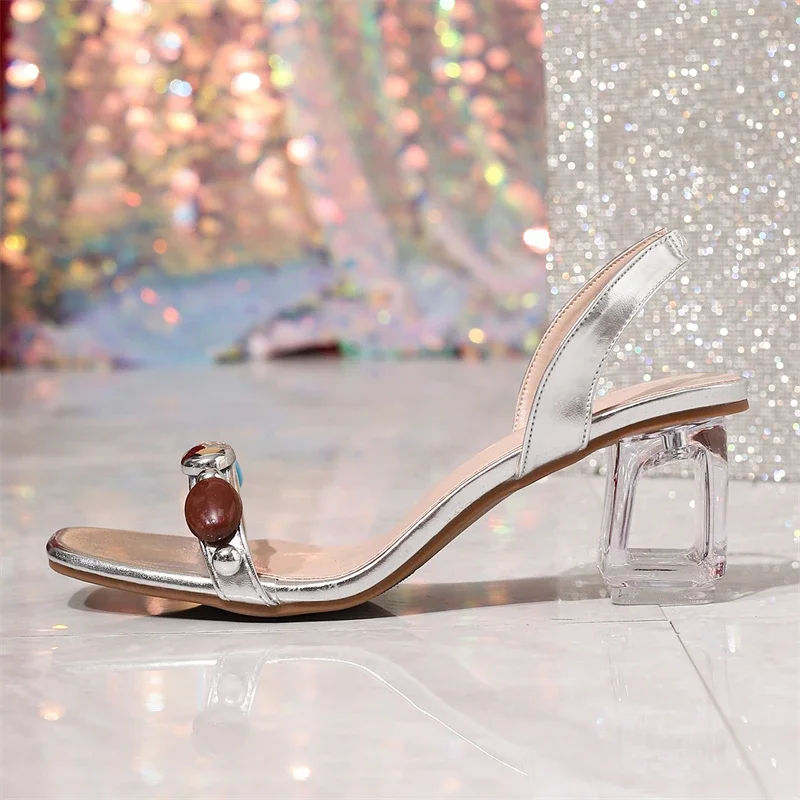 Aneikeh صنادل نسائية شفافة بكعب عالٍ شفافة على الطراز البوهيمي أحذية نسائية صيفية مثيرة مفتوحة من الأمام