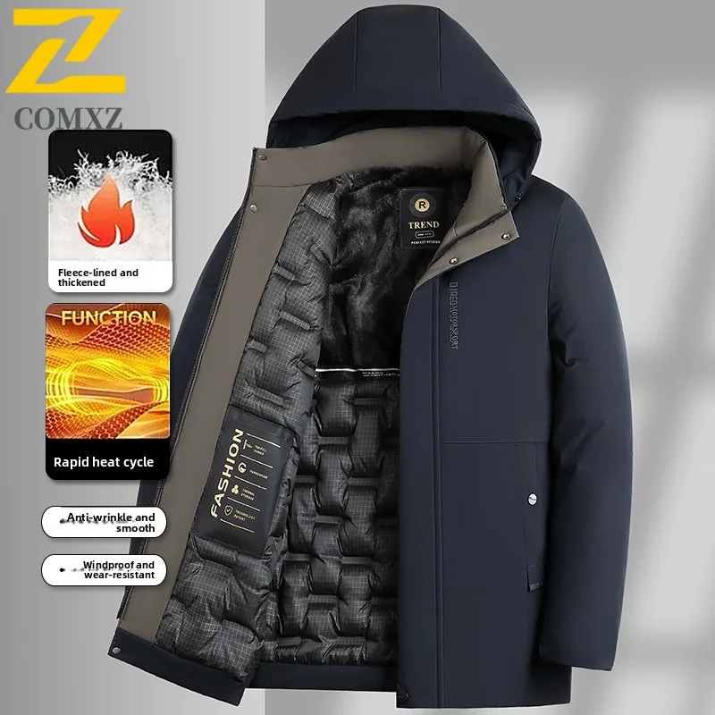 Männer Gepolsterte Jacke Mode Mit Kapuze Outdoor Büro Verdickt Warme Parka Minimalistischen Casual Reise Kälte Beständig Winter Männer Kleidung