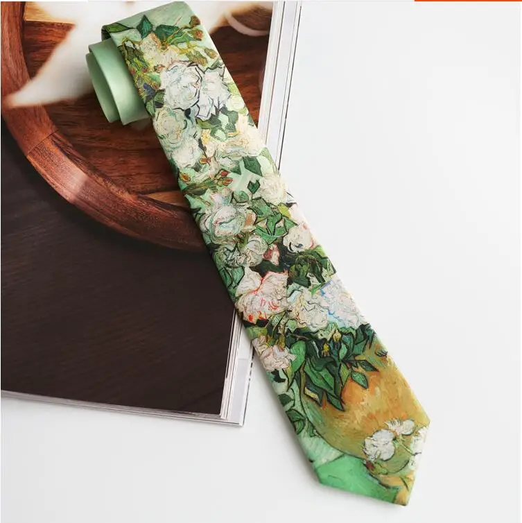 

Vintage Art Original Birthday Gift Fashion Oil Painting Printed Tie 7CM