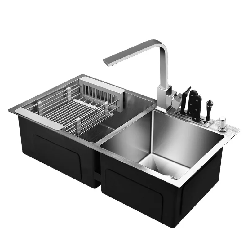 Stainless steel reinforced handmade sink double sink kitchen integrated sink large single sink sink family set meal