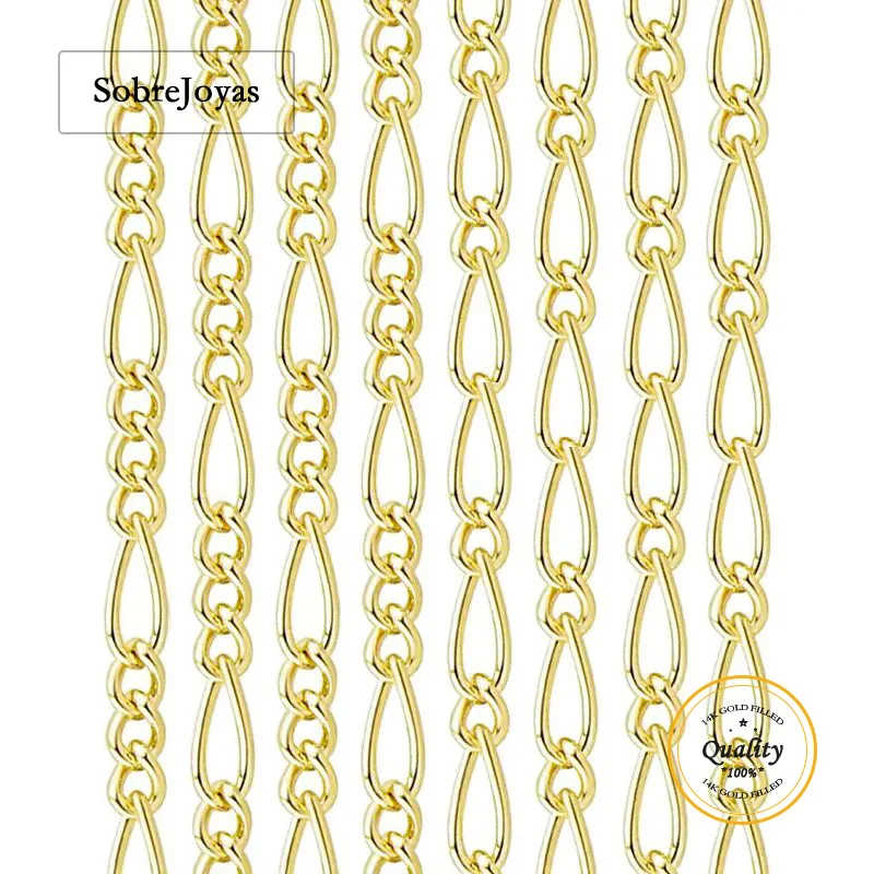 14K Gold Filled Figaro Chain 1.5mm 1+1/3+1 Link Loose Unfinished Gold Chain for DIY Jewelry Making Wholesale Bulk