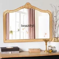 YHH European retro makeup mirror wall-mounted French light luxury vanity mirror wall-mounted hotel home, bathroom mirror