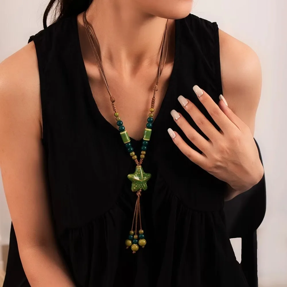 أزياء السيراميك بوهيميا اليدوية حبة نجم البحر قلادة العرقية الملونة سلسلة مجوهرات