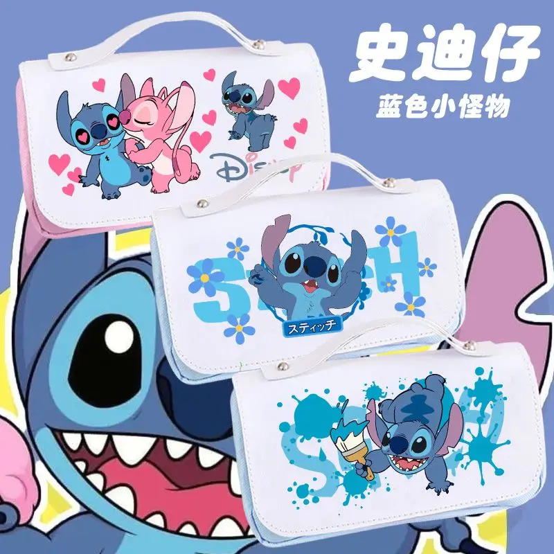 

New Stitch Pencil Bag Student Printed Canvas Handheld Stationery Box Stitch Boys And Girls Pencil Bag Double Layer Pencil Case