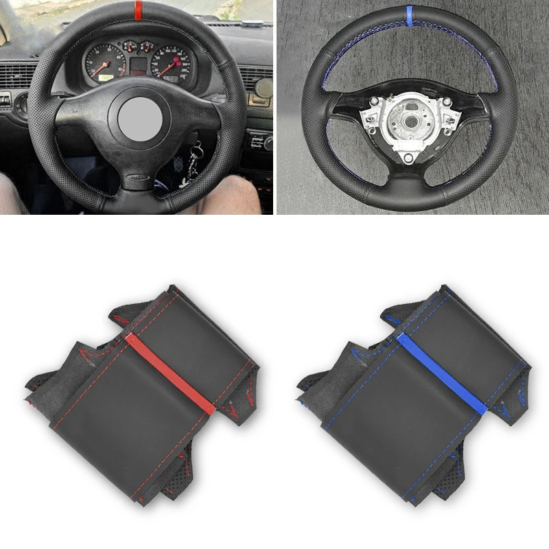 For VW Golf 4 MK4 1998 1999 2000 2001 2002 2003 2004 For Passat B5 1996 1997 - 2005 Old Car Steering Wheel Cover Leather Trim