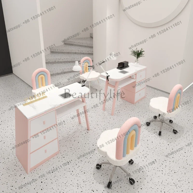 FG Nordic Luxury Nail Table With Drawers Aesthetic Beauty Rustic Chic Nail Desk Storage Elegant Table Onglerie Salon Furniture