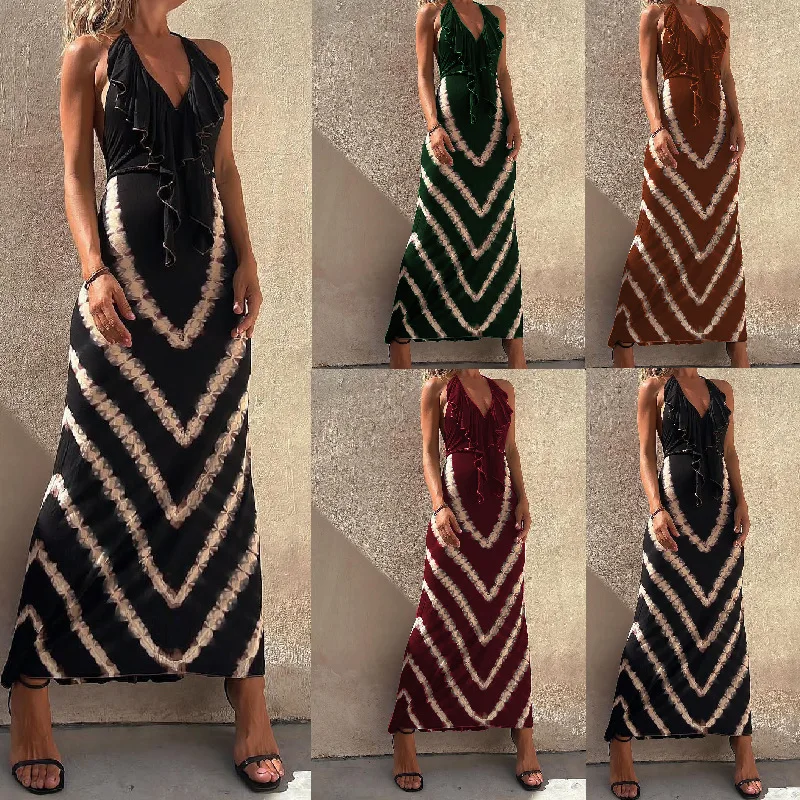 

2026 Summer Women's Sexy Printed Sleeveless V-neck A-line Dress Summer Dresses 2026 Beach Outfits Sexy Elegant
