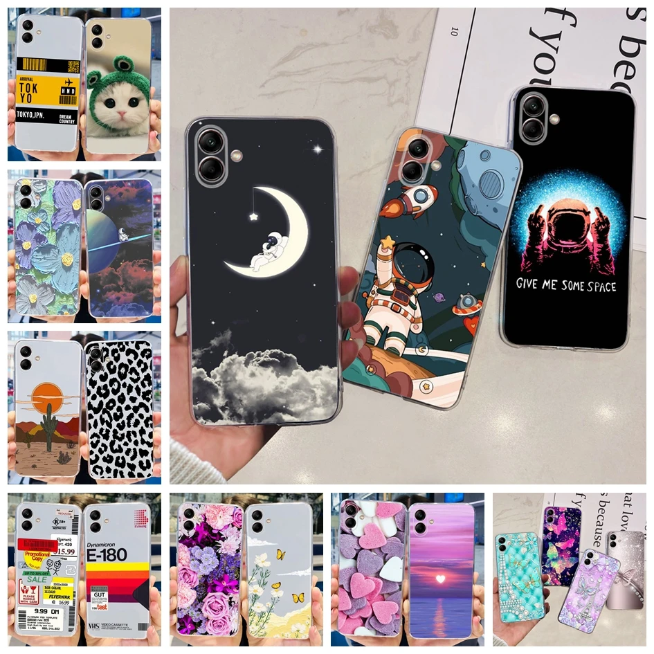 For Samsung A04 Case A045 SM-A045F Astronaut Cover Cute Cartoon Printed Bumper For Samsung Galaxy A04s A047 A04e A042 A 04 Funda