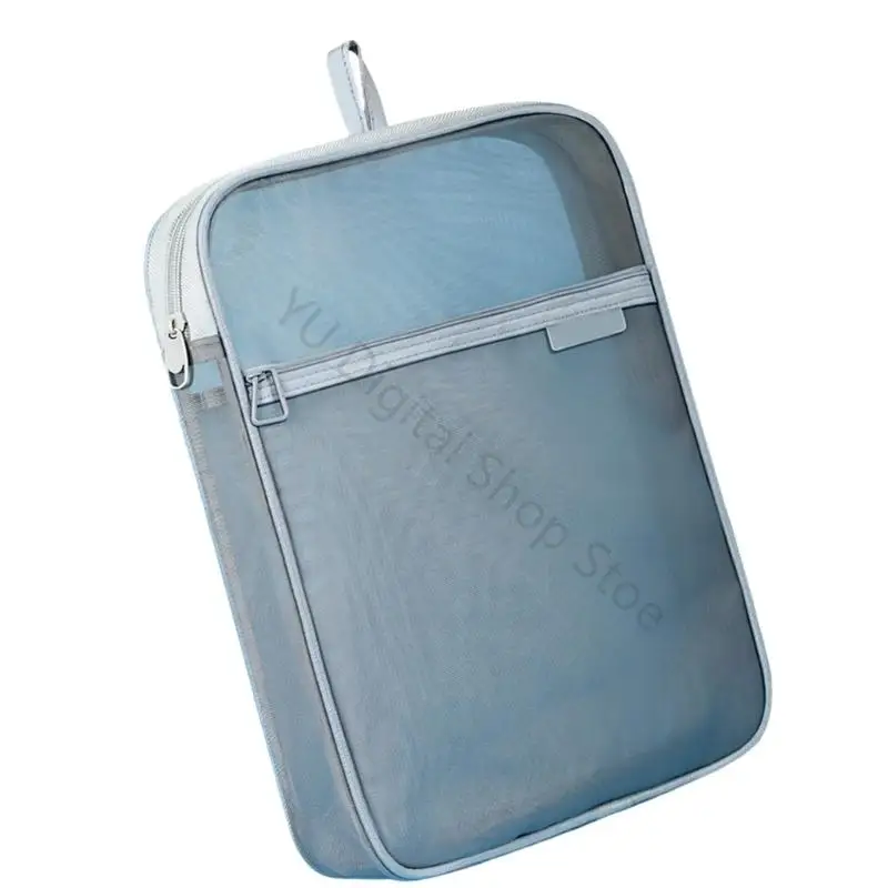 96BA Portable Transparent File Storage Bag with Handle and Front Pocket for Meeting Materials, Study Files and Office Use