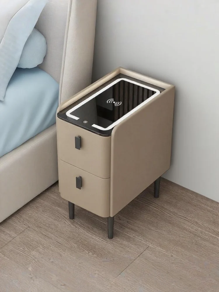 

Деревянная прикроватная тумбочка в скандинавском стиле, умные тумбочки для спальни с беспроводной зарядкой, шкаф для хранения Bluetooth с двумя ящиками