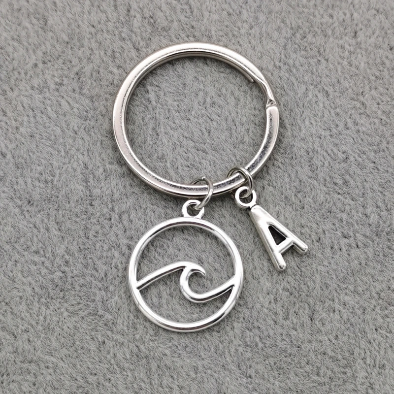 Wave Keychain A-Z Letter Charm Beach Surf Ocean Fashion Accessory for Surfer Bag Car Gift