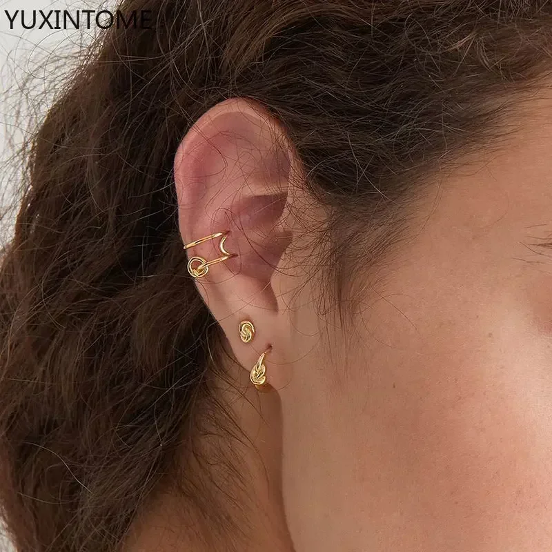 Pendientes geométricos de Plata de Ley 925 para mujer, aretes de aro de viento de Metal, minimalistas, joyería de perforación a la moda