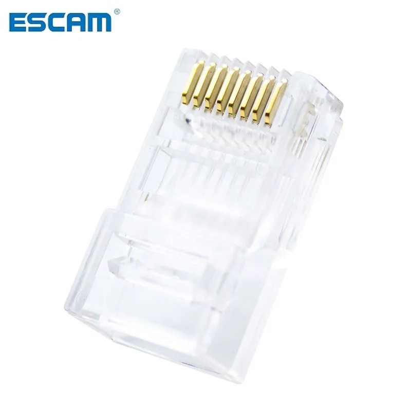 ESCAM Cat5 Cat5e RJ45 Netwerk Connector 8P8C Modulaire Ethernet Kabel Hoofd Plug Vergulde Crimp Netwerk RJ45 Connector Crystal