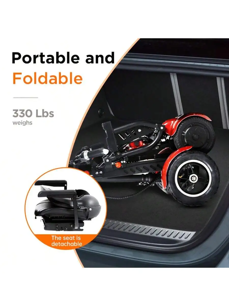 500W Foldable Four Wheel Electric Scooter, Suitable for Elderly Urban Outing Basket, 12 Miles per Hour, All Terrain Cycling