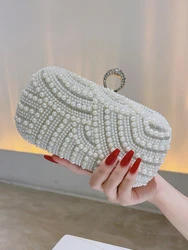 Elegante pochette con strass di perle, pochette da pranzo glitterata, borsa da banchetto classica per il ballo di fine anno della festa nuziale