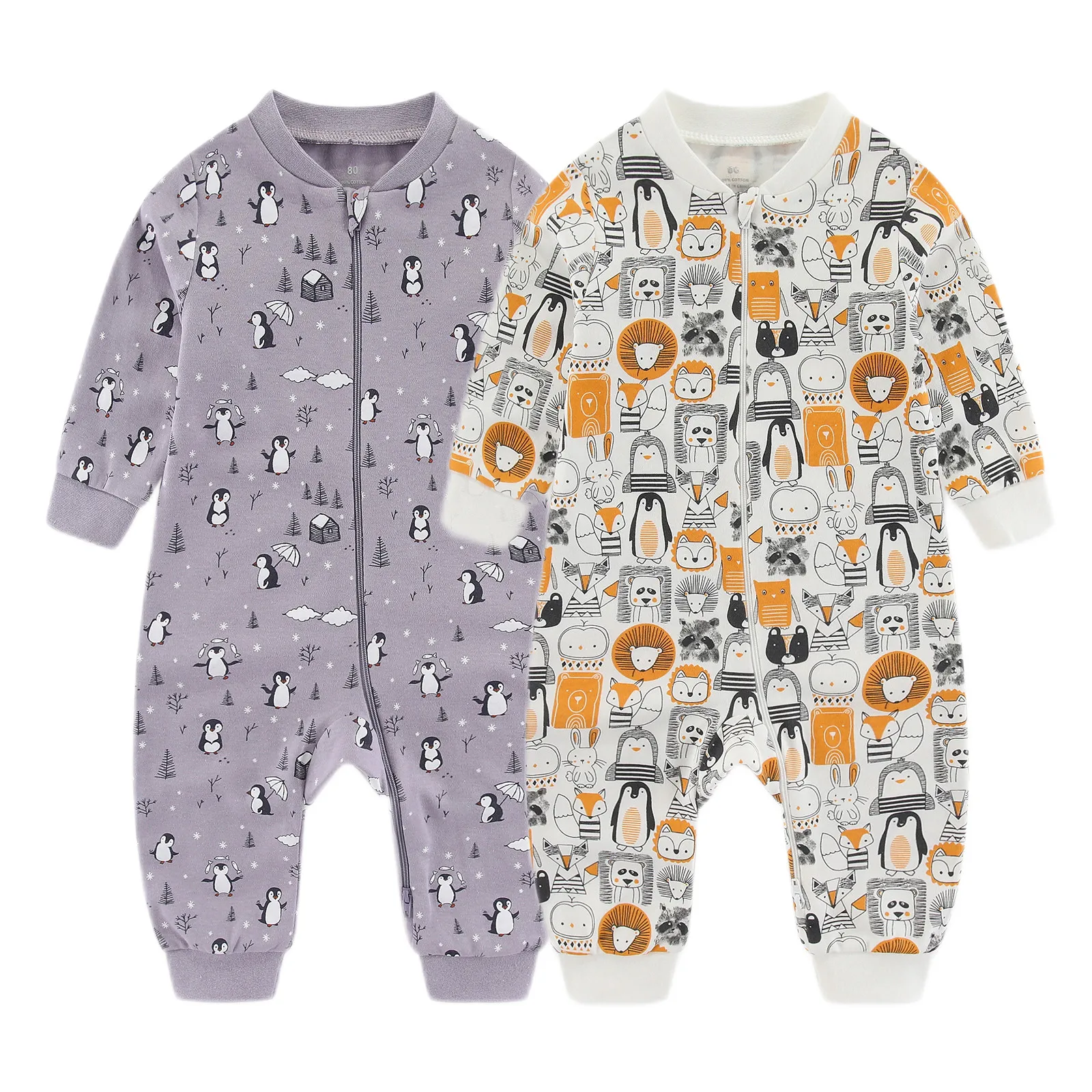 2-Piece Cartoon Unisex Baby Jumpsuits 6-24M Baby Boy Girl Rompers Long Sleeves Infant Zipper Sleeping Clothes