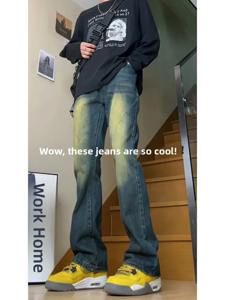 

Waed Vintage American High Street Straight Leg Jeans Men's Trendy Brand Haome Straight Tube Pants Youth Sle