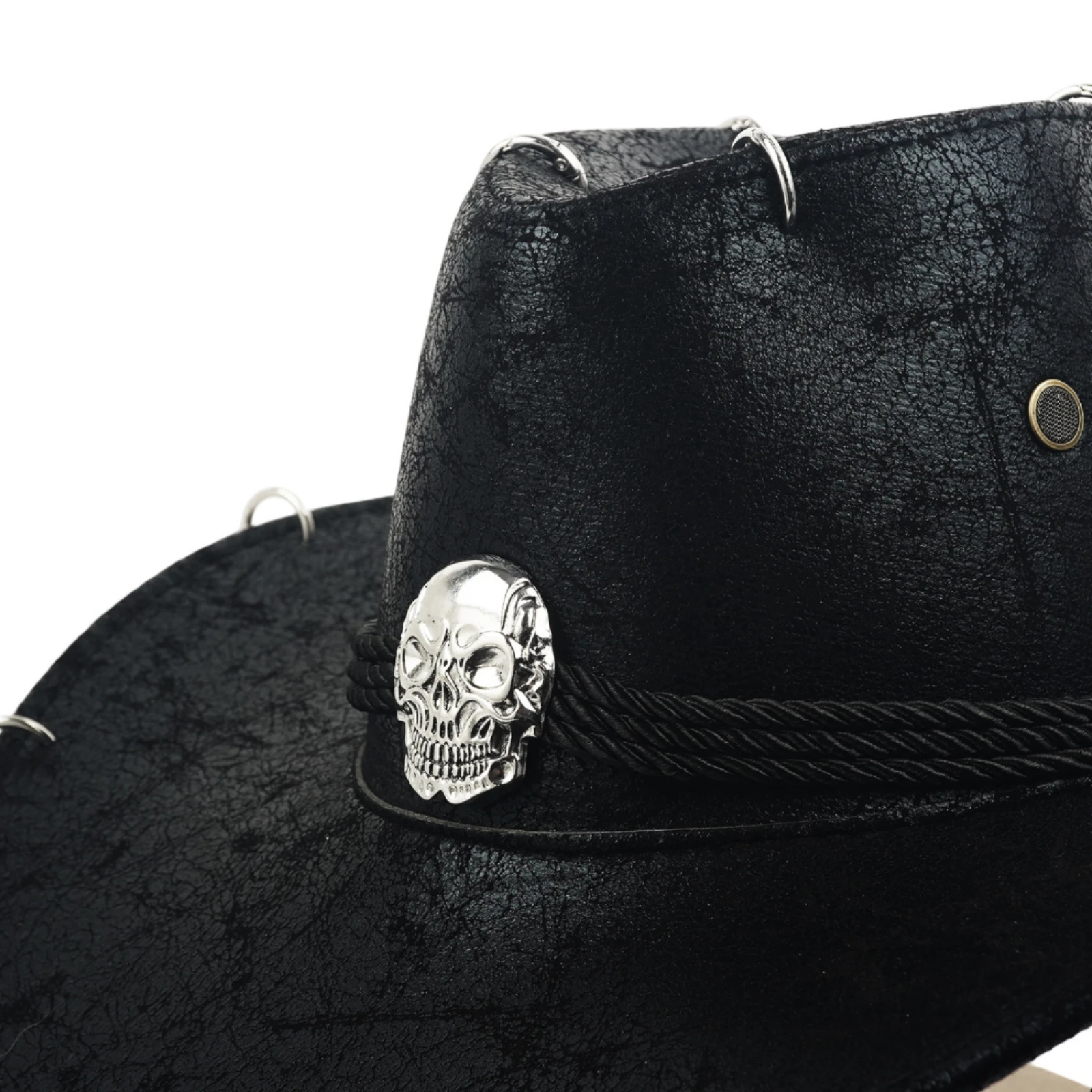 Cowboy Hat with Skull Ornament Retro Cowboy Hat with Chin Strap Long-Lasting Versatile for Adults, Costume Parties, Festivals
