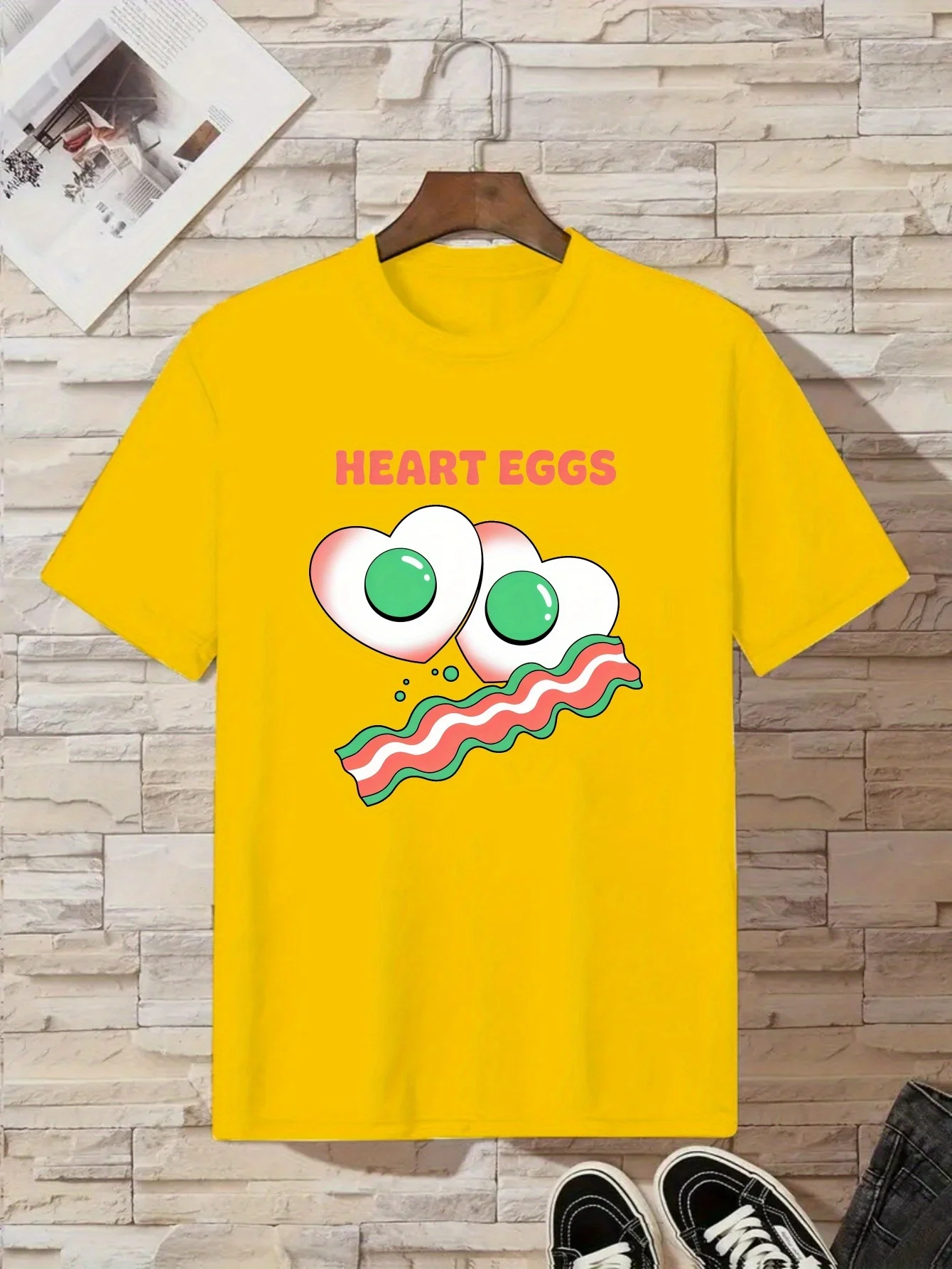 Boys and Girls Casual T-shirt Fashion Heart-shaped Egg Print Round Neck Short Sleeved Family Outfit Summer Top
