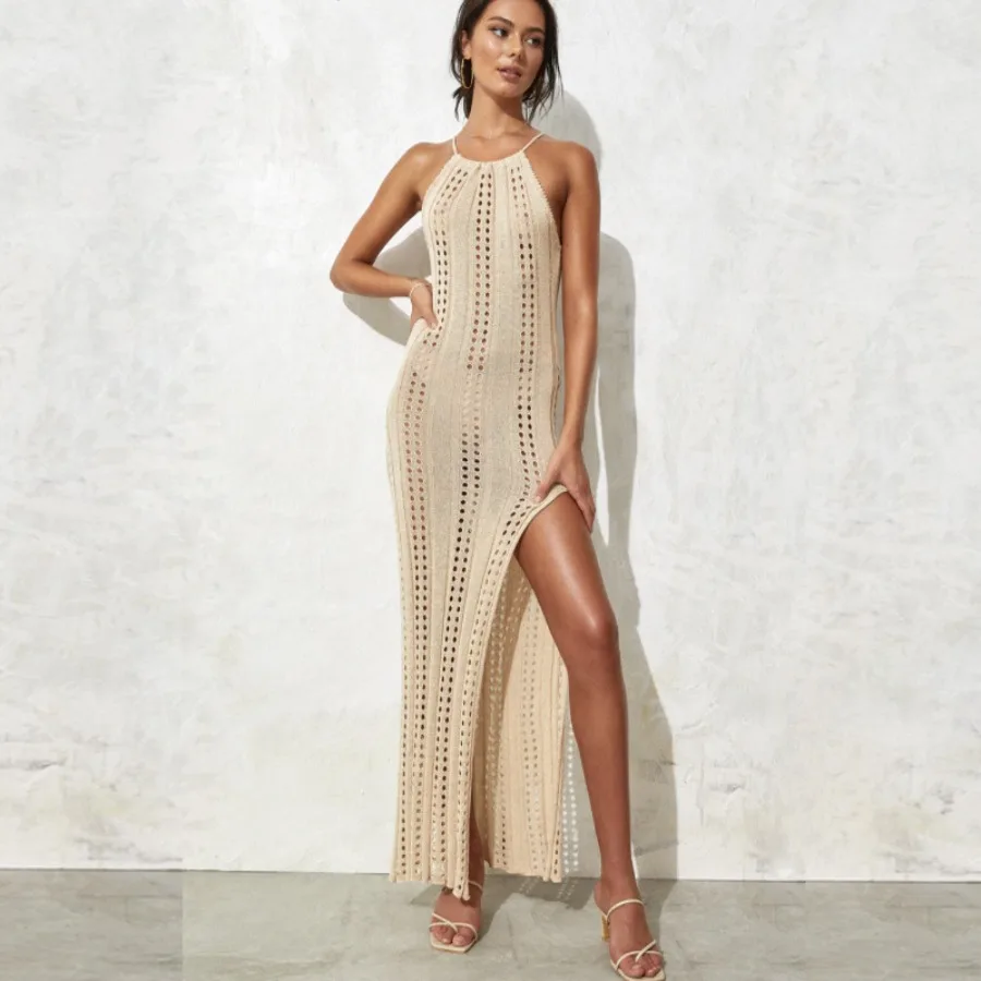 

【New style】Women's clothes New style long skirt side split slings backless dress strap knitted dress children's summer