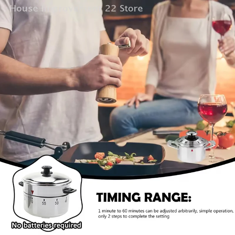 

Kitchen Timer Stainless Steel 60 Minutes Mechanical Timer Kitchen Cooking Countdown Reminder Time Manager Household Kitchen Tool