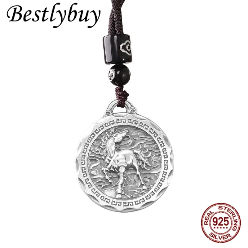

NEW Full Silver 999 Zodiac Horse Pendant with Male and Female Personality Guardian Circle Brand Punk Pendant