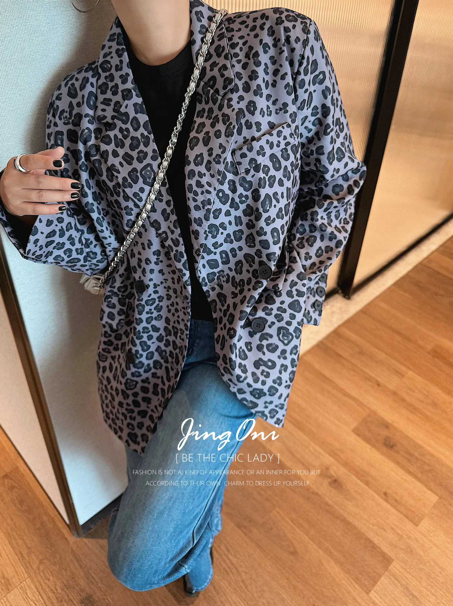 سترة ليوبارد ملابس نسائية سترة أنيقة معطف ربيع الخريف كم طويل كوري أنيق 2025 بدلة أنيقة جديدة فاخرة مقصوصة #4