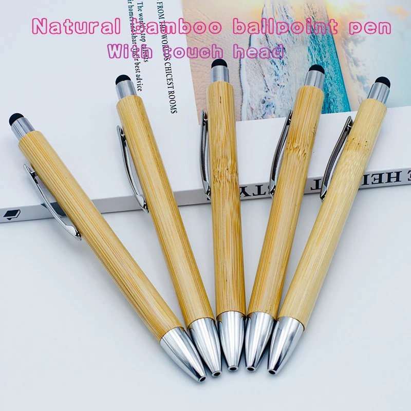 

1PCS Natural touch head black blue ink bamboo and wood ballpoint pen Holiday advertising promotion gifts