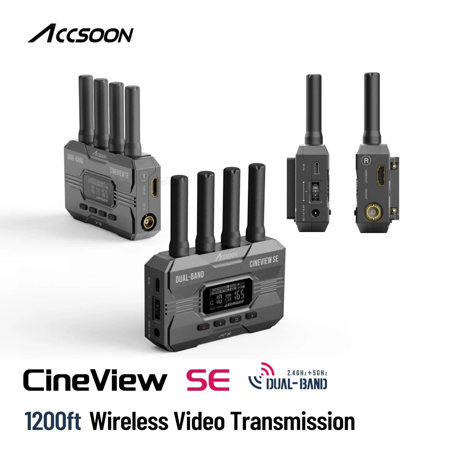 Accsoon CineView SE 2.4Ghz 5Ghz Multi-Spectrum Wireless Video Transmission Support SDI 1200ft Transmitter Receiver