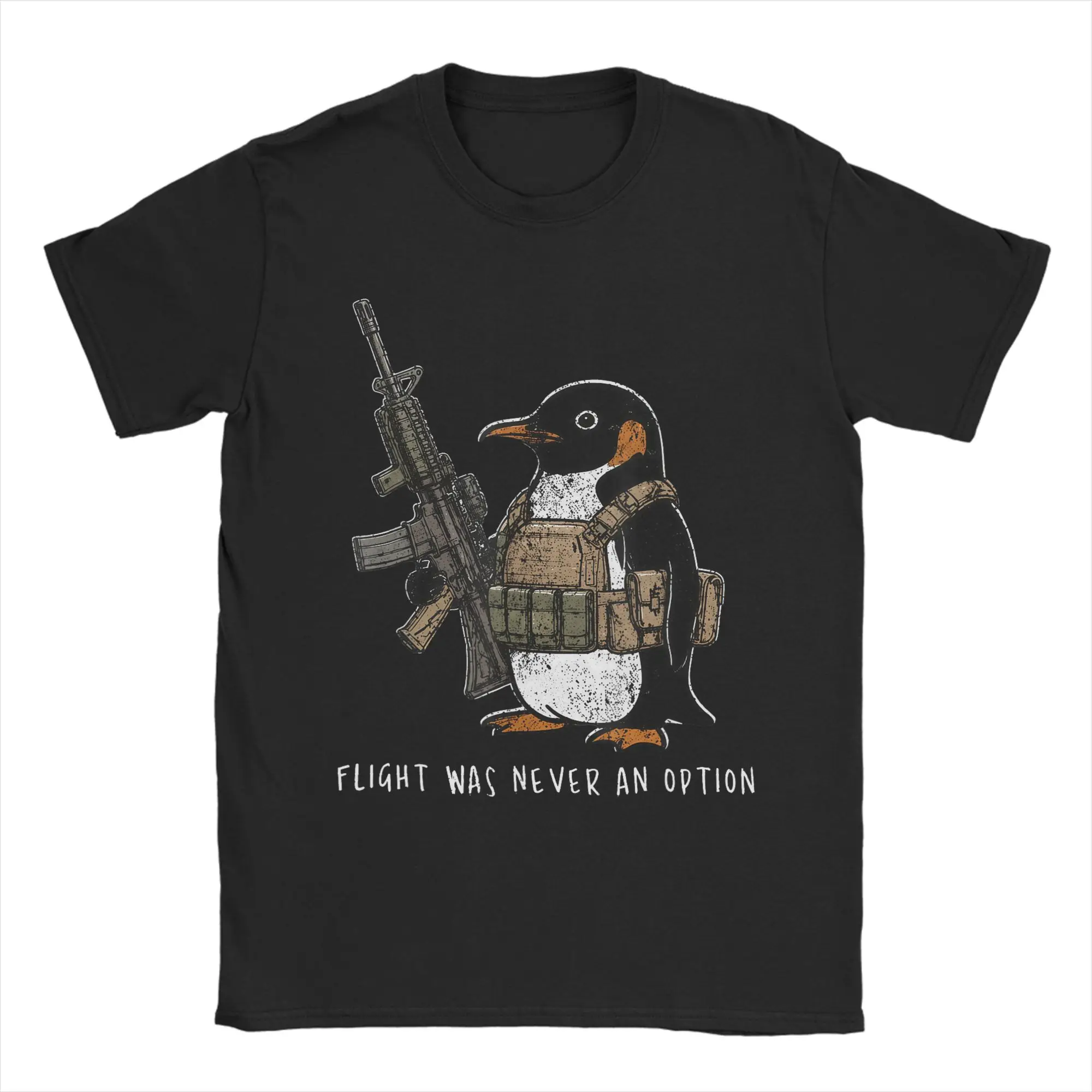 Flight was Never an Option Tactical Penguin Funny Bird Meme Cotton T Shirt For Male Summer T Shirts Tees Oversize Cheap Clothes