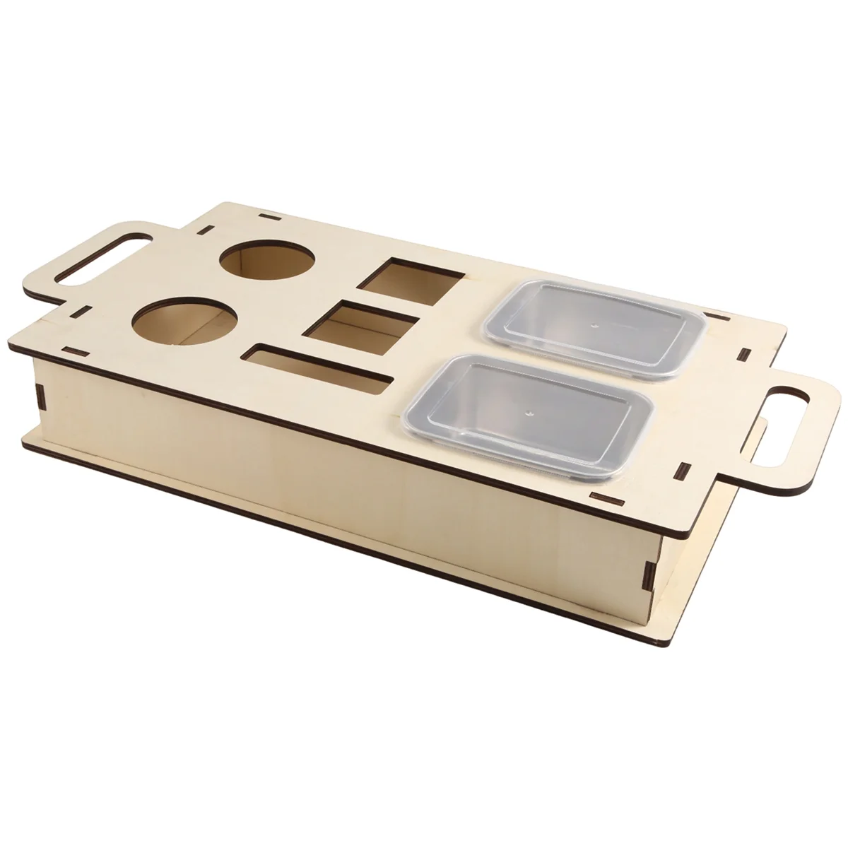 

Couch Arm Table Clip-on Sofa Armrest Tray with 2 Stainless Steel Bowls, Portable Wooden Snack with Drink Holders C