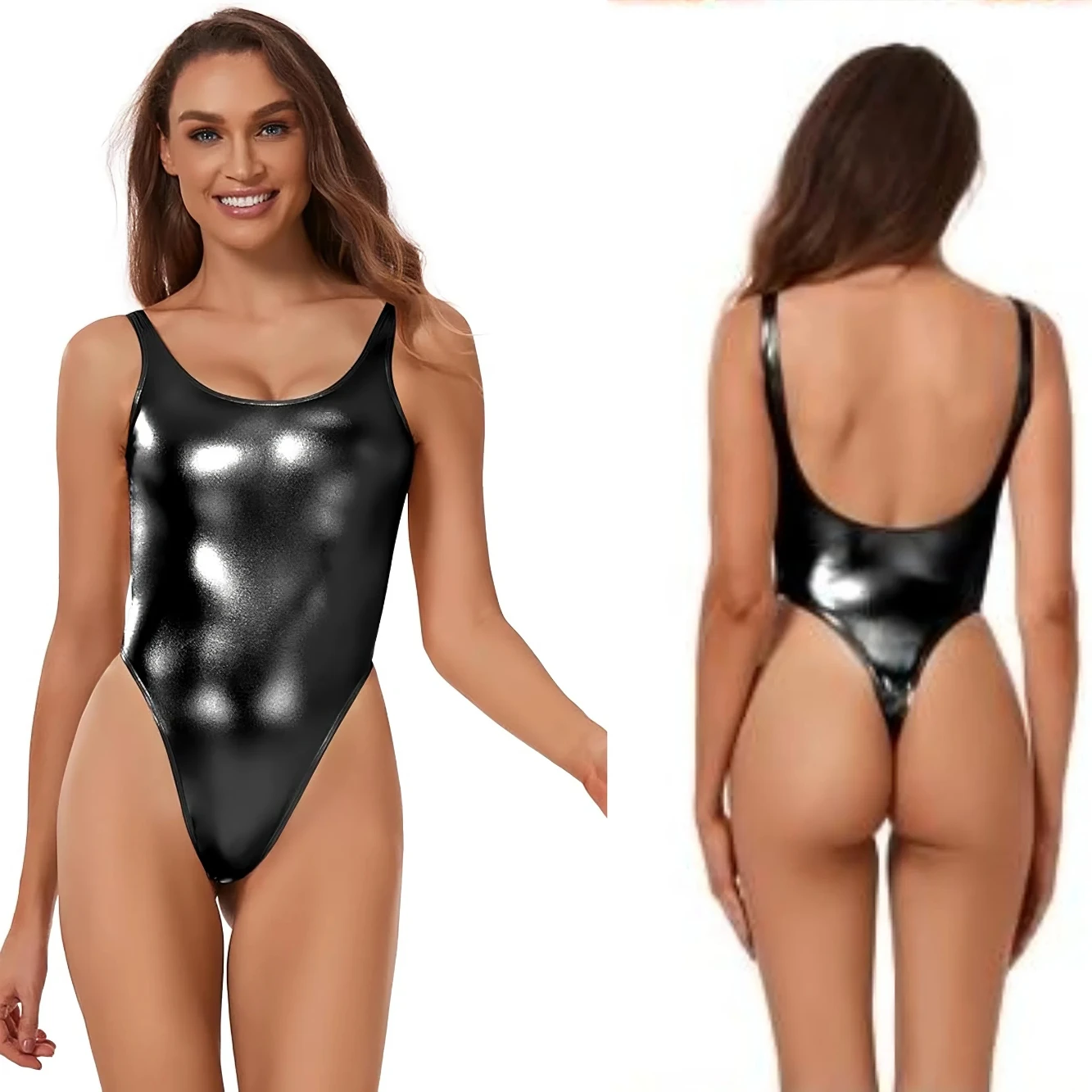 SPEERISE Body da balletto per donna Body da danza metallizzato lucido Canotta Unitard Senza maniche Body da balletto da ballo Body per adulti