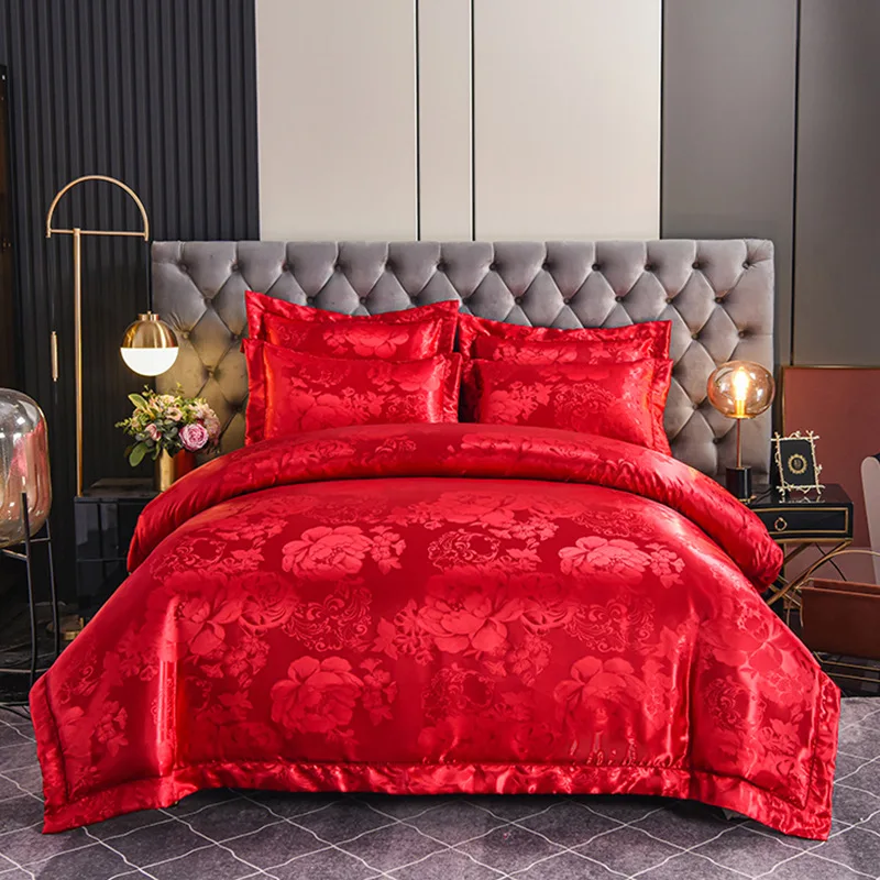High-end satin jacquard four-piece set household bedding one-word embroidery jacquard four-piece series