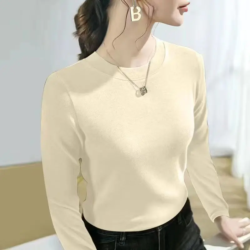 Herbst Winter Frauen O-Neck Bottom ing T-Shirt einfarbig Slim Fit warme Langarm Tops Mode vielseitige einfache gemütliche Pullover