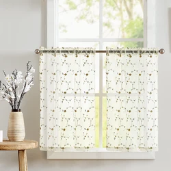 JINCHAN White Sheer Curtains Short Kitchen Curtains for Small Window Floral Embroidered Cafe Curtains Volie Crib Curtains