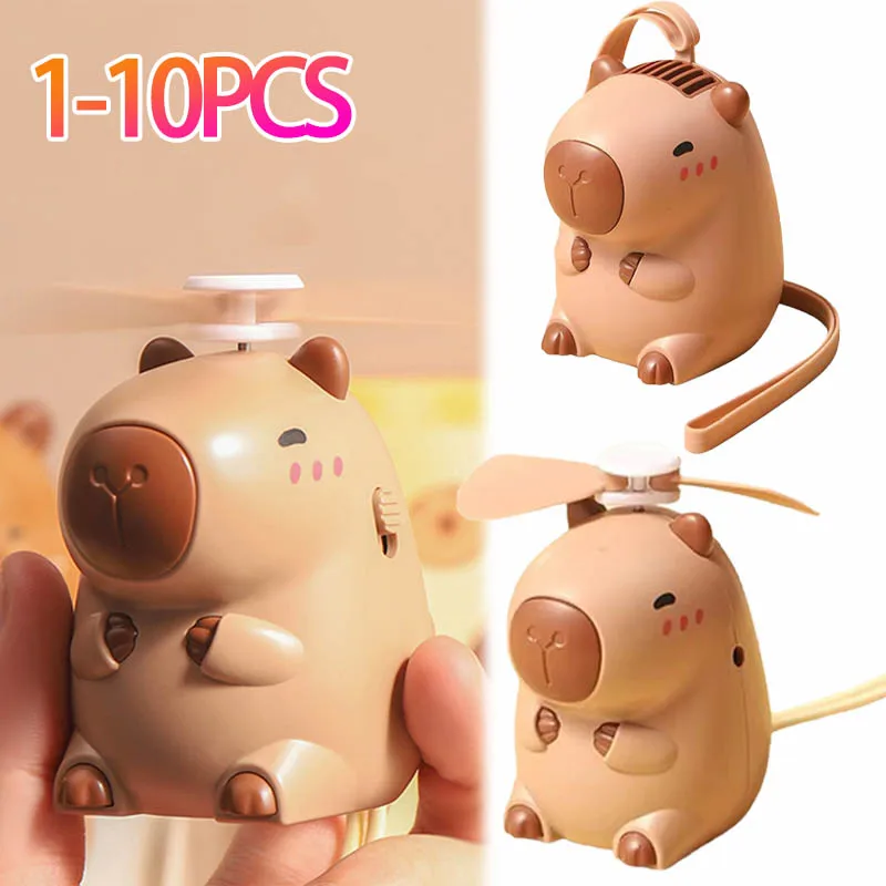 

1-10PCS Capybara Mini Neck Fan USB Rechargeable Handheld Portable Fan Cute Cooler Gift for Kids Travel Summer Essentials
