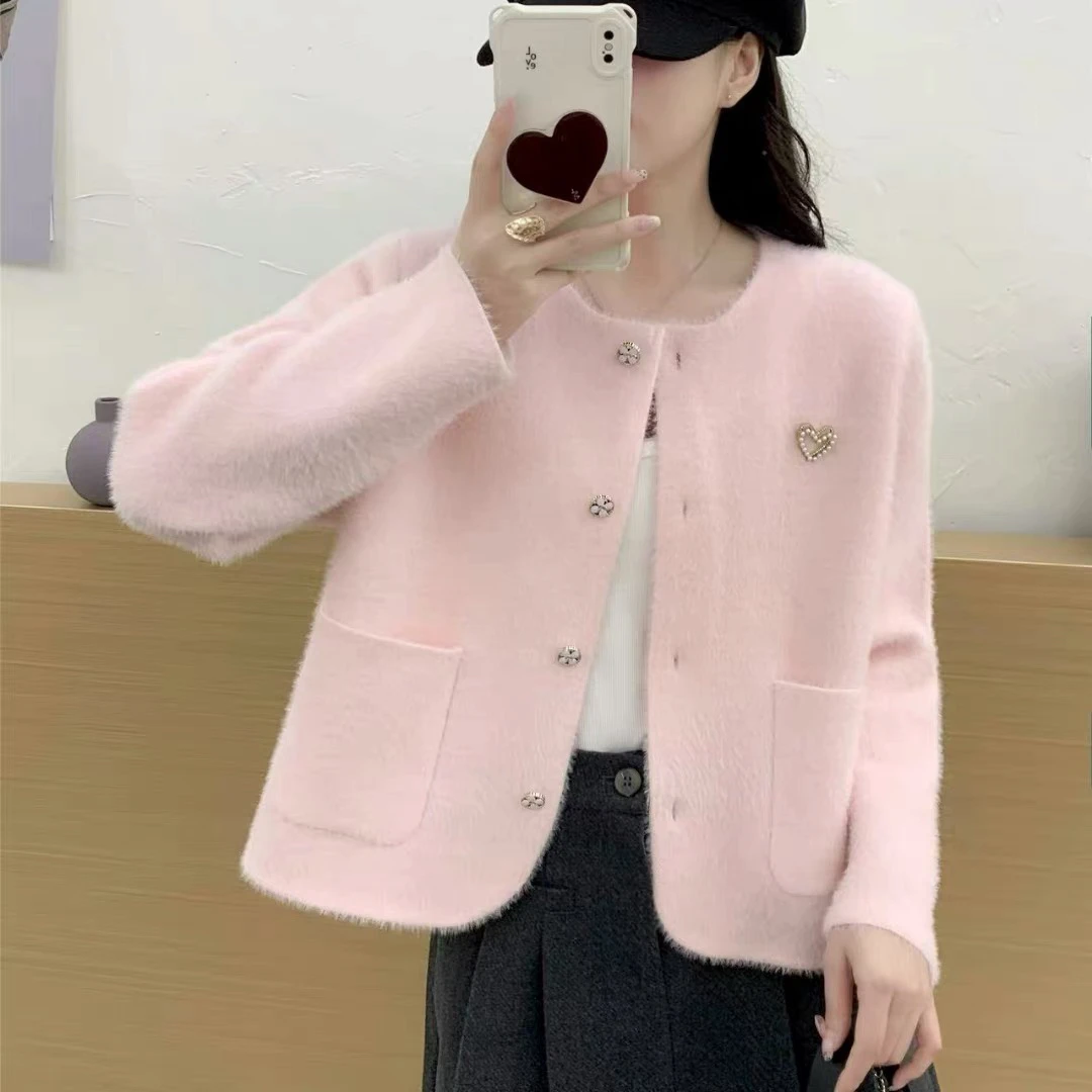 Suéter Cárdigan de Punto Estilo Little Fraance, Corazón Tridimensional, Color Puro, Ropa Exterior, Primavera, Otoño, Invier...