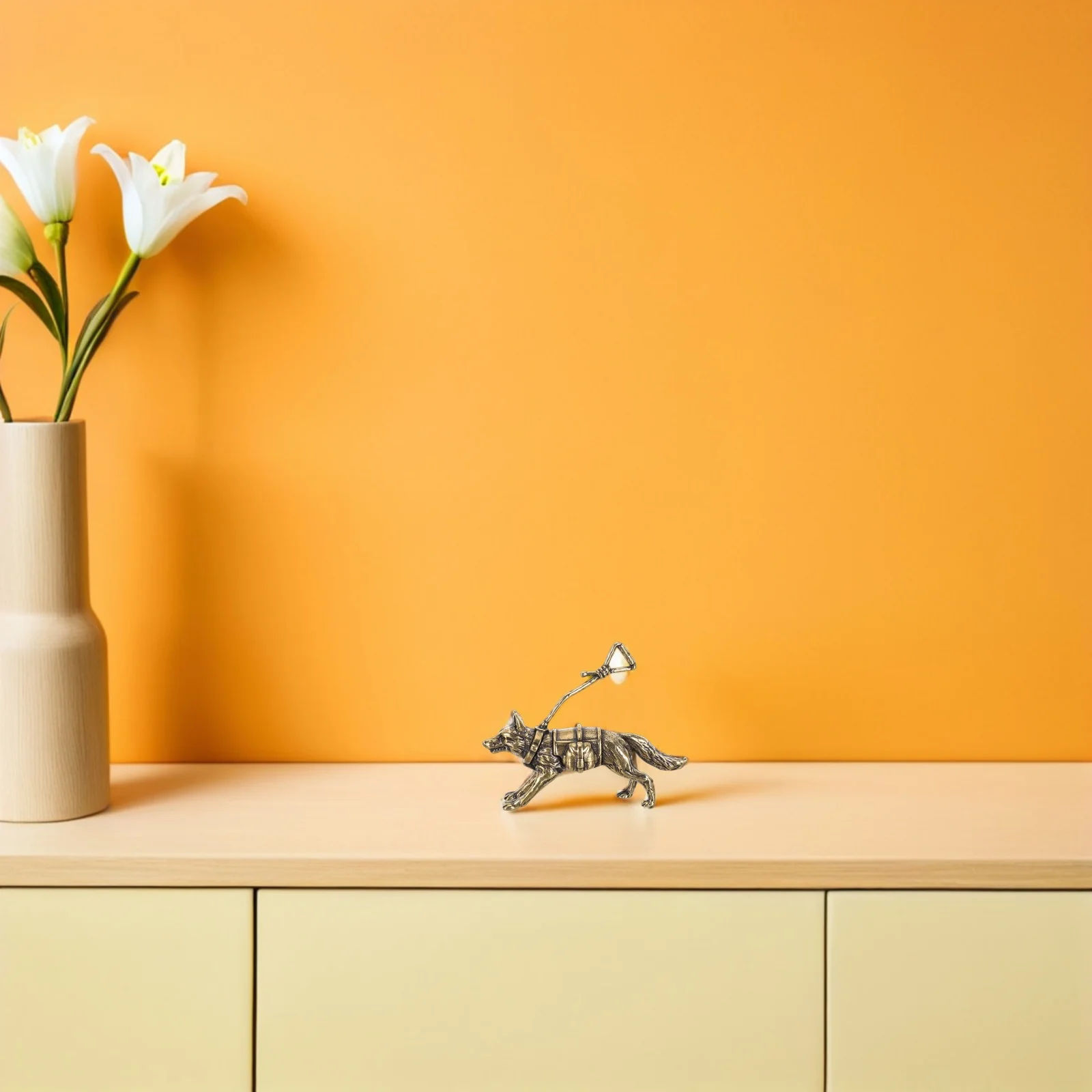 

Vintage Brass Animal Statue German Desktop Sculpture for Workspace Home Decor Metal Dog Ornament Tabletop