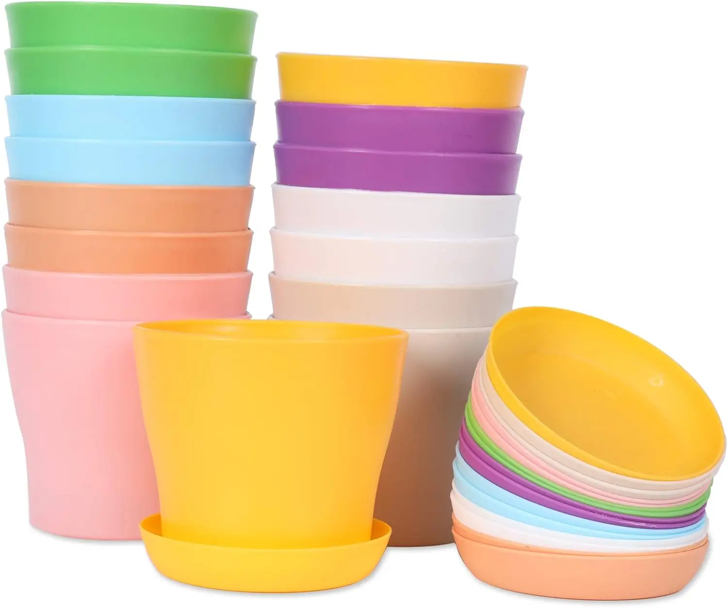 

16-Pack 4-Inch Plastic Flower Pots with Drainage, 8 Colors for Seedlings & Indoor Plants