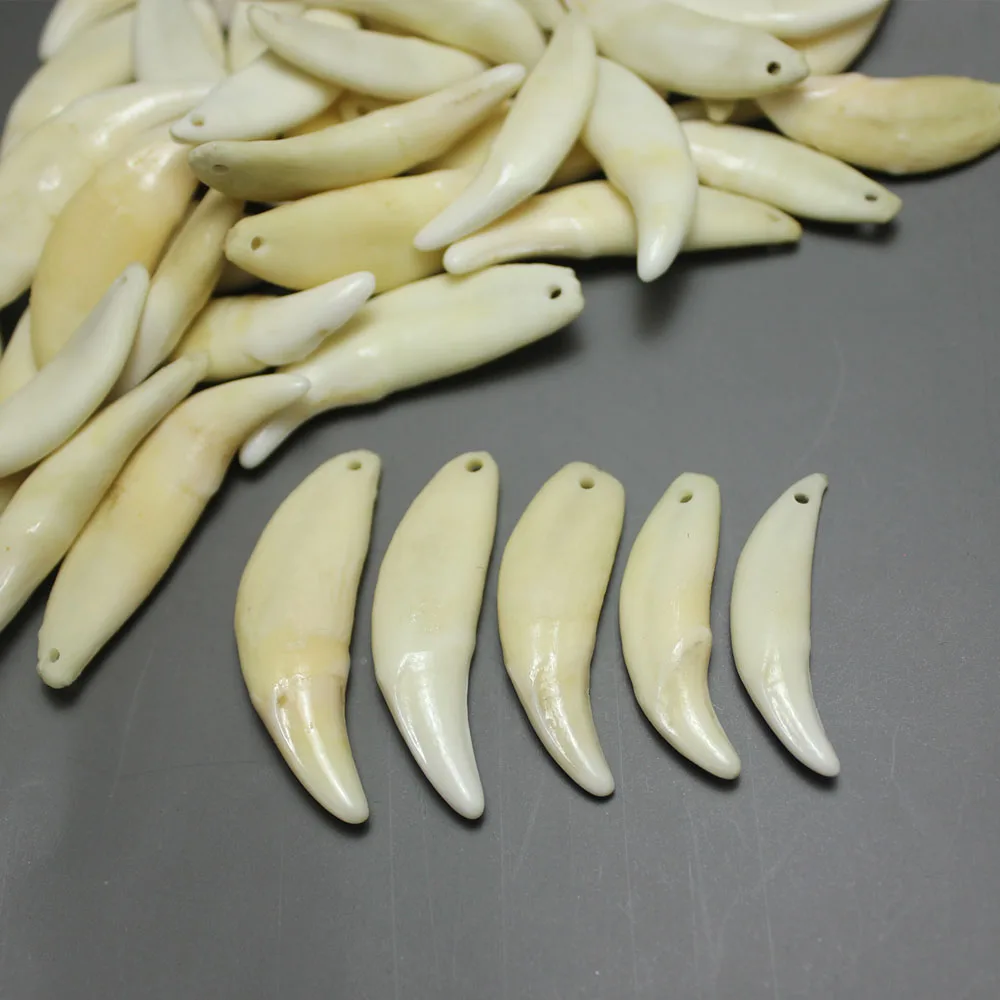Natural color brown larger teeth Natural Bone Bead Pendant for jewelry making fashion bead accessories DIY bead perforated