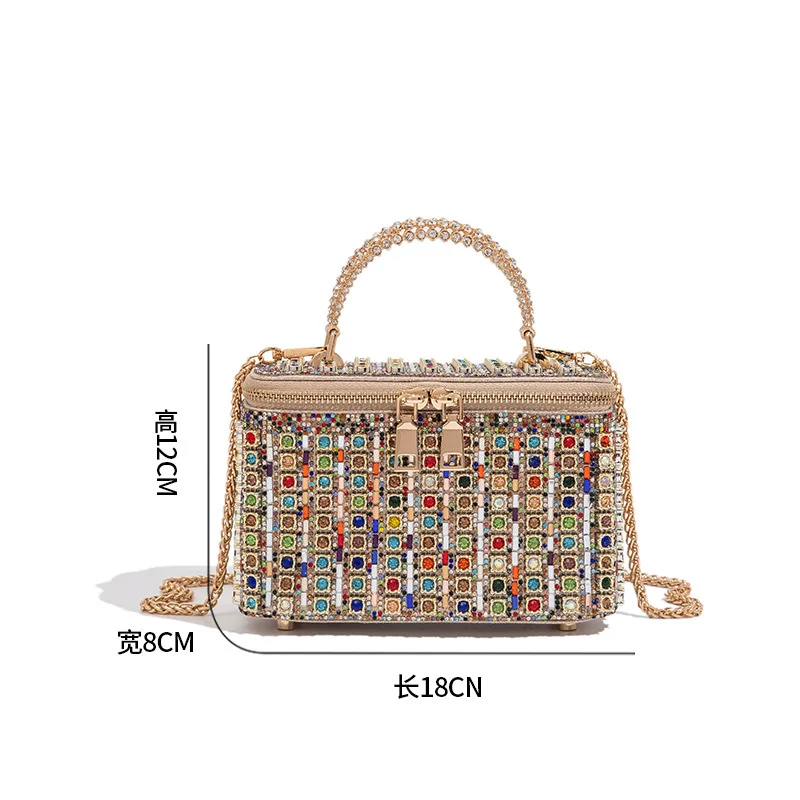 Luxury Glitter Square Box Evening Bag Crystal Rhinestone Diamond Bag Women Wedding Party Tote Banquet Clutch Purse Crossbody Bag