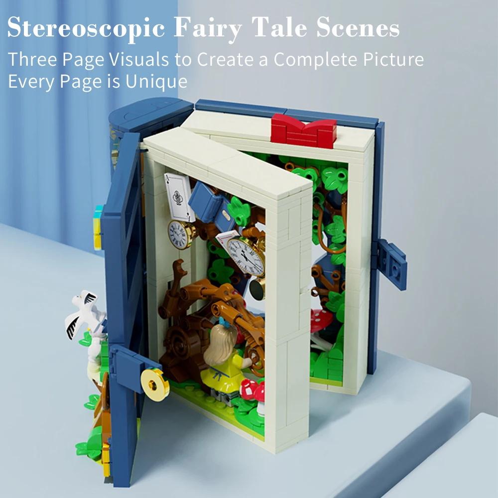 Fairy Tale Book Series Building Block Cinderella Alice Wonerland Snow White Mermaid Storybook Brick Cartoon Toys For Kid Gift